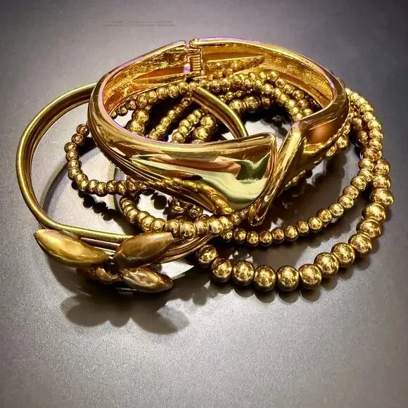 Set of Gold Tone Mixed Metal Beaded Bracelets - Picture 5 of 9